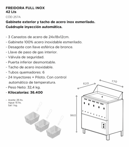 Freidora Automática 42L Gas Natural Sol Real Inox - Imagen 6