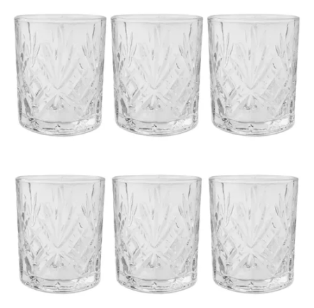 Set X6 Vaso De Whisky Vidrio Labrado Deli Glass 340ml Color Transparente