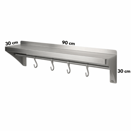Estante De Pared Repisa Profesional Acero Inox Con Ganchos 90cm - Imagen 2