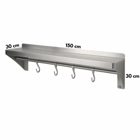 Estante De Pared Repisa Profesional Acero Inox Con Ganchos 150cm - Imagen 2